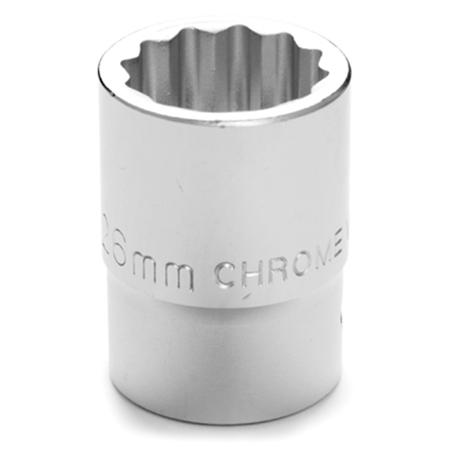 PERFORMANCE TOOL Chrome Socket, 3/4 Drive, 26mm, 12 Point, Shallow W34826